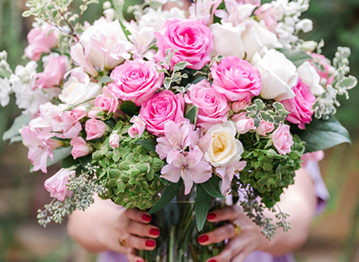 A large, gorgeous pink bouquet from Perro's Flowers